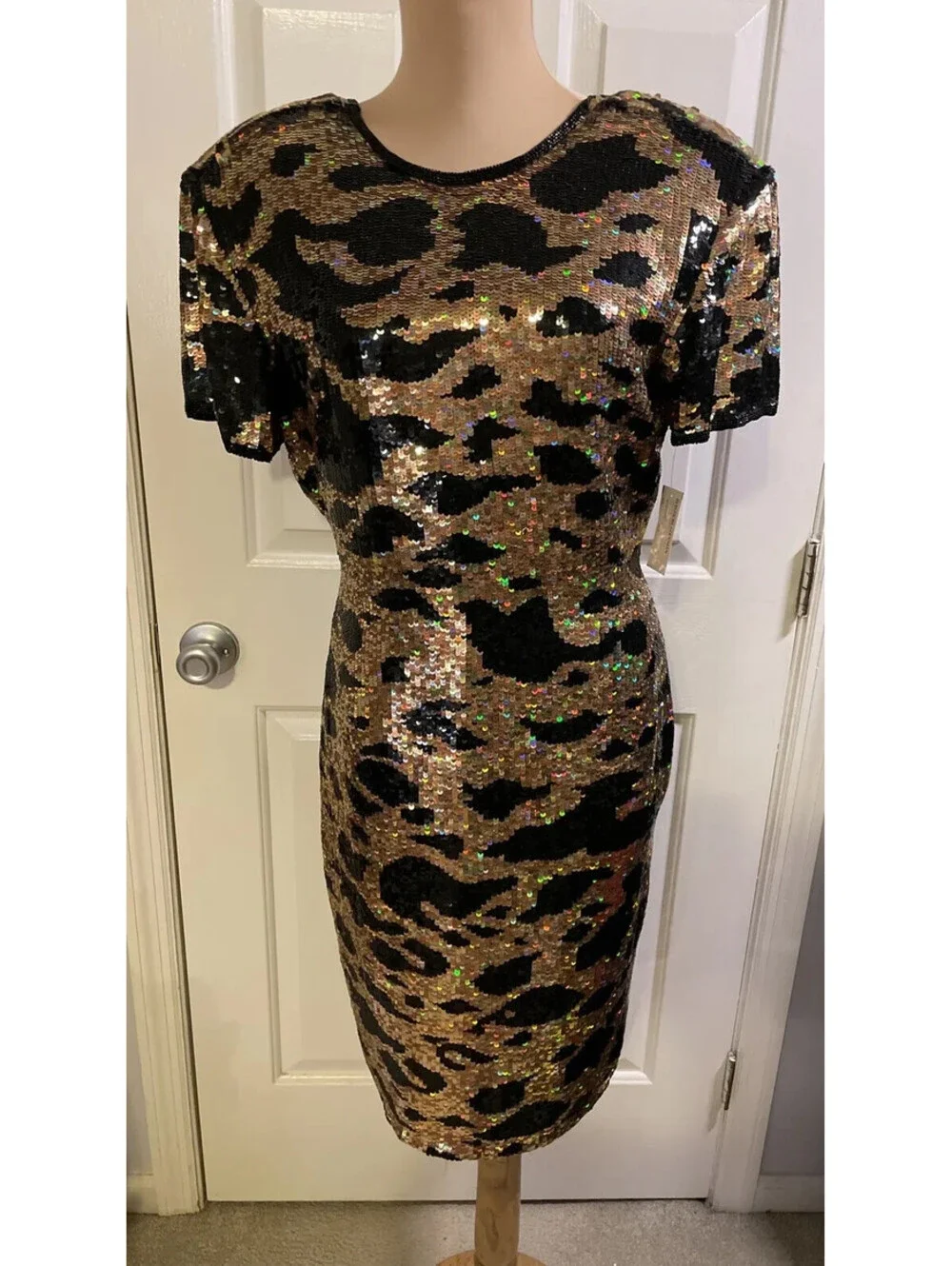 Riazee For Bergdorf Goodman Heavy Sequin Silk Dress Size 8 Vintage